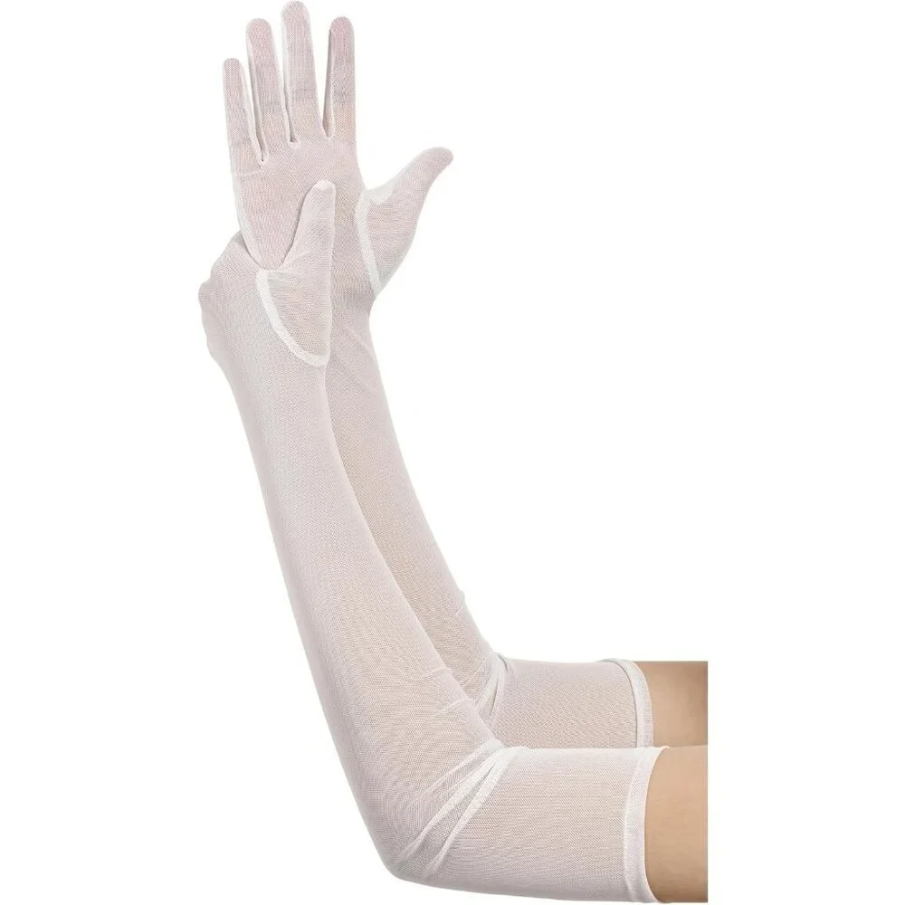 Women's Tulle Mesh Lvory Long Stretchy Gloves Halloween Party Wedding Costume